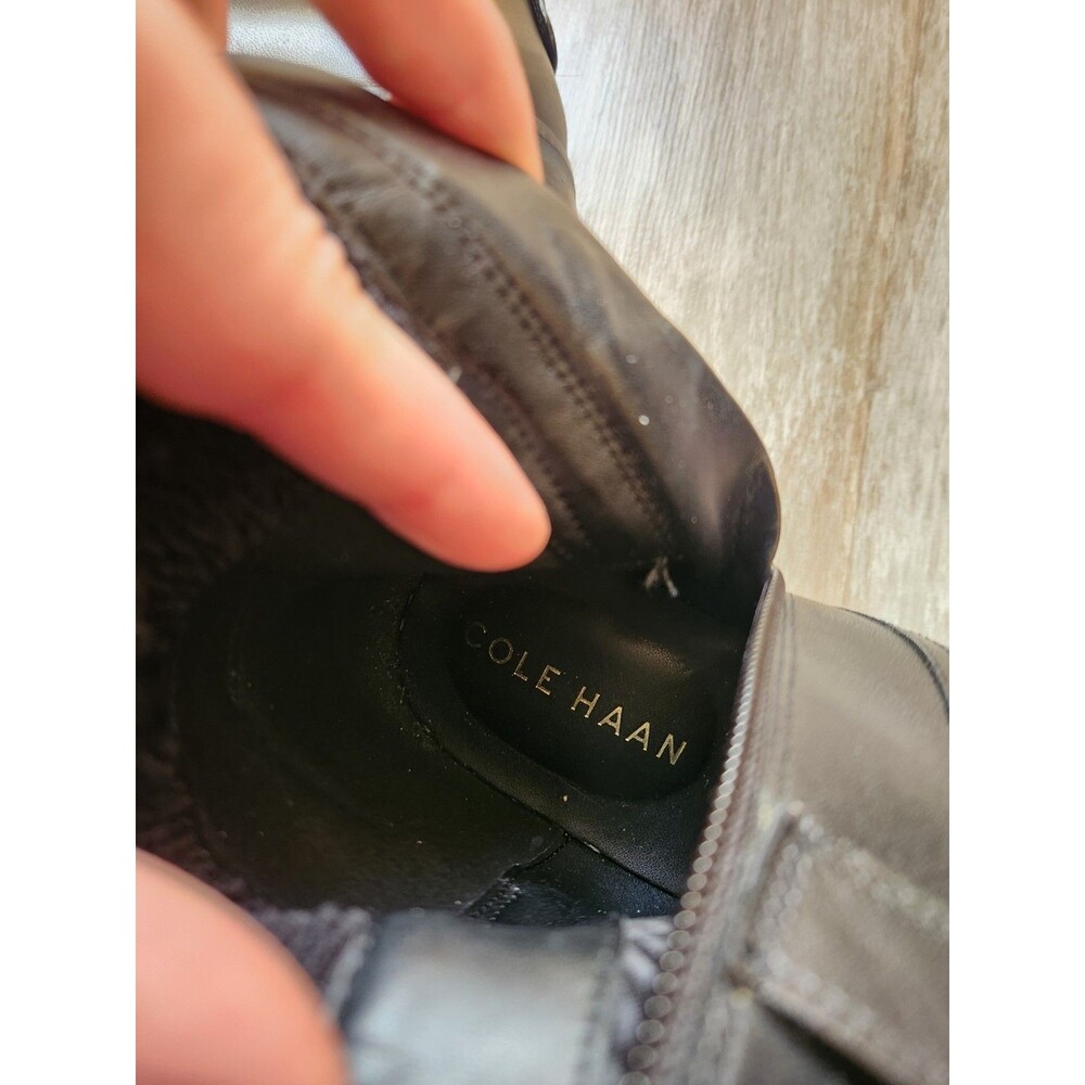 Cole Haan Chelsey Leather Black Tall Riding Boots Woven Back Buckle Detail 6B - Picture 11 of 14